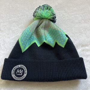Mammoth Mountain Beanie Ski Snow‎ Winter Pom Hat Blue Gray "Let Fun Rule"
